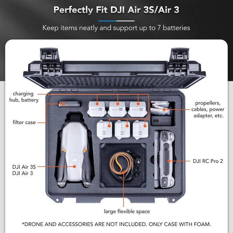 Lykus Titan MA330 Waterproof Hard Case for DJI Air 3S/Air 3 and DJI RC Pro 2, Large Flexible Space, Up to 7 Batteries [CASE ONLY] - Image 2